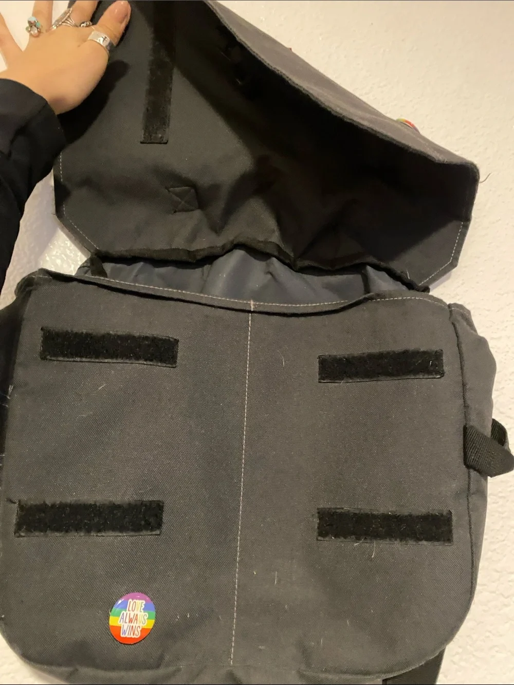 Dickies Black Messenger Bag with Front Flap and Pins